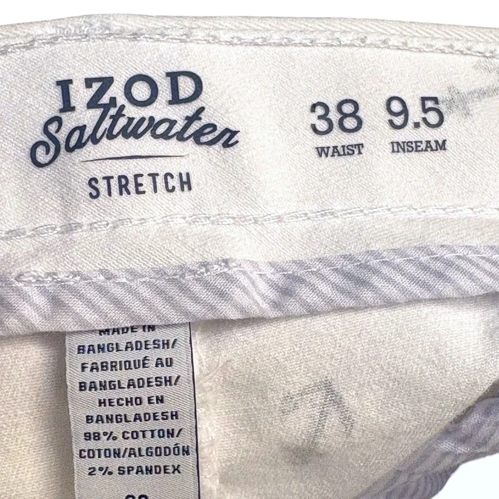Izod Saltwater Stretch Mens 38 White Nautical Whale Anchor Embroidered Shorts